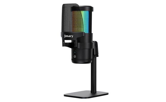 JMARY MC-PW13 Zero Latency Monitor Mic RGB Light Plug and Play Desktop Microphone - Black
